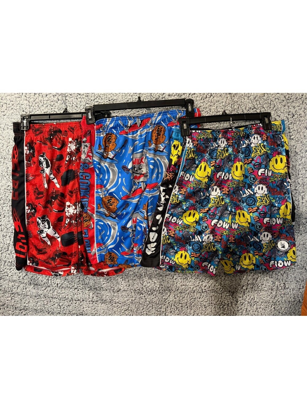 Flow Society Youth XL Shorts Lot of 3 Hockey Milk Cookies Graffiti Athletic